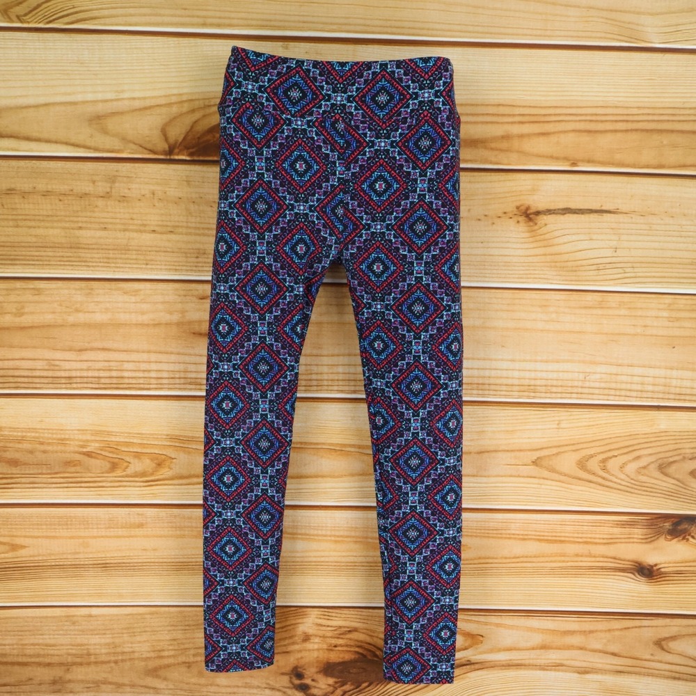 LuLaRoe Leggings Womens One Size Blue Colorful Geometric Stretch Mid Rise Soft